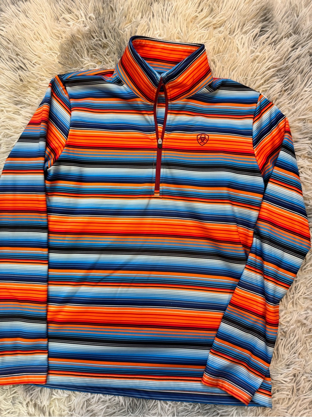 Ariat Women's Striped Quarter-Zip Pullover in Orange & Blue
